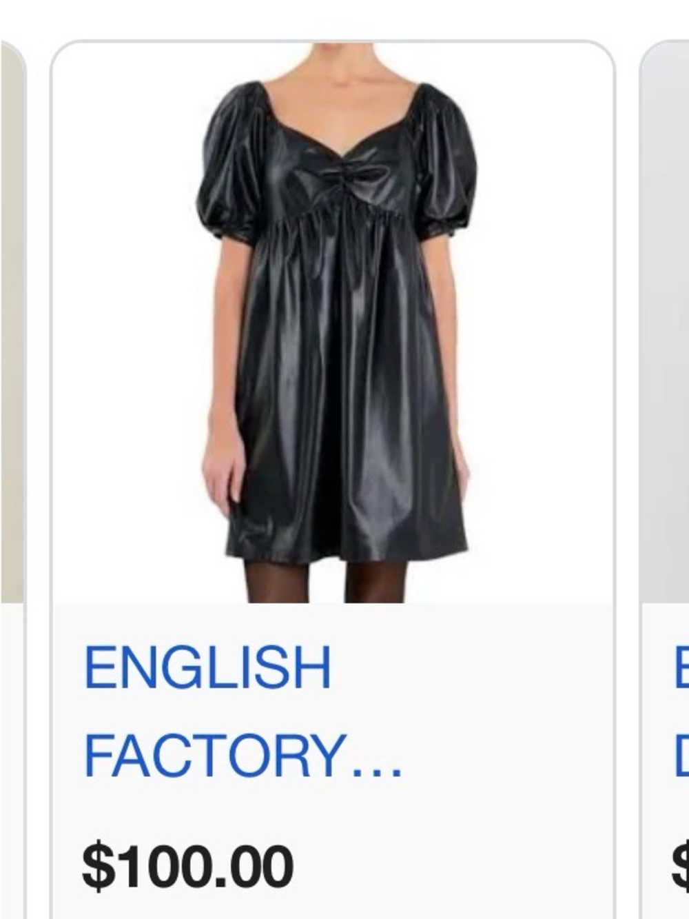 English Factory Black Puff-Sleeve Faux Leather Mini Dress